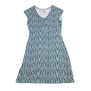 Title Nine Diamalete Dress Women Small Teal Geometric Print Athletic Stretch